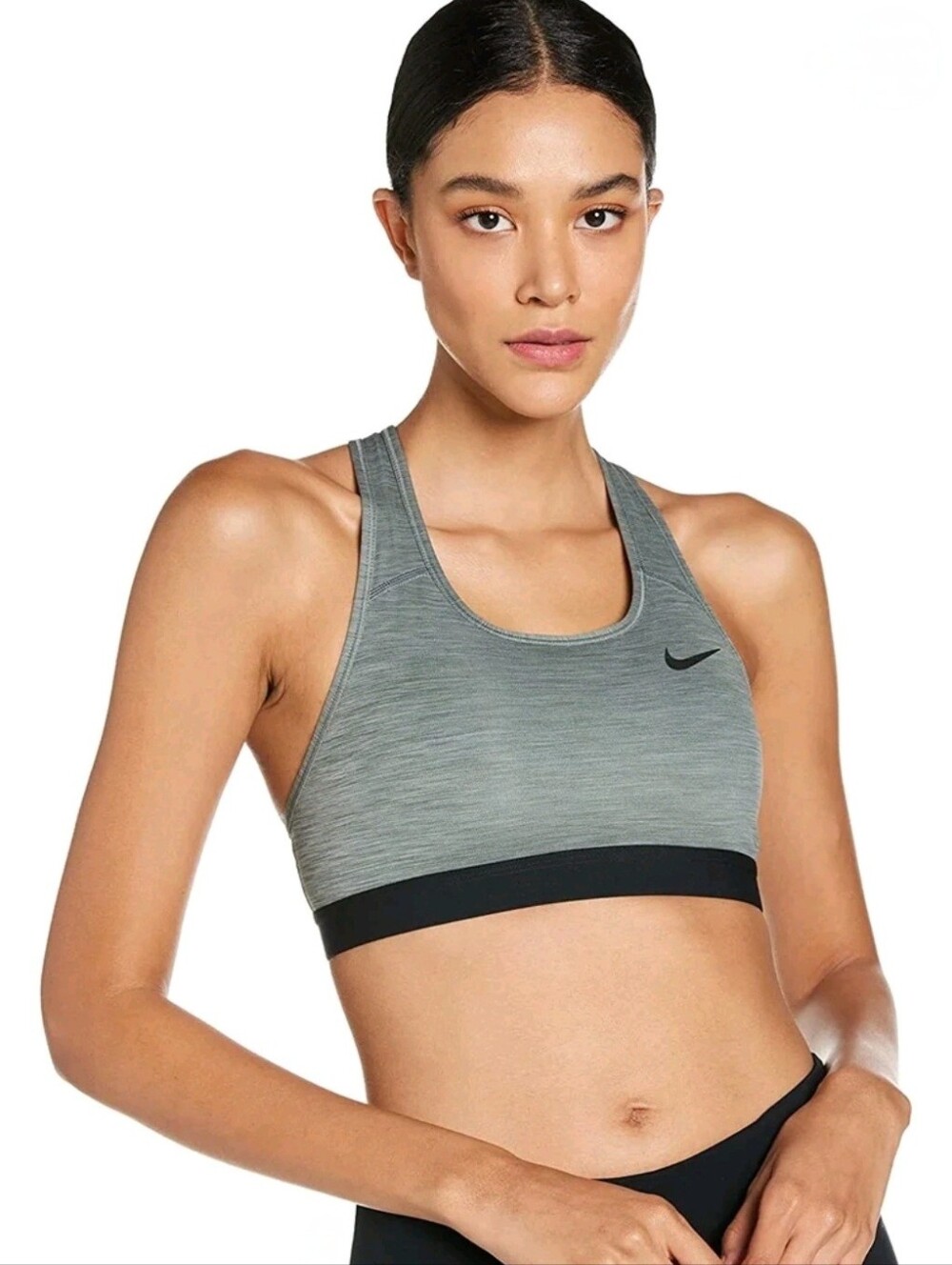 Nike Dri-FIT Racerback Sports Bra Woman's Sz L. Gray/Black Medium Support. Good